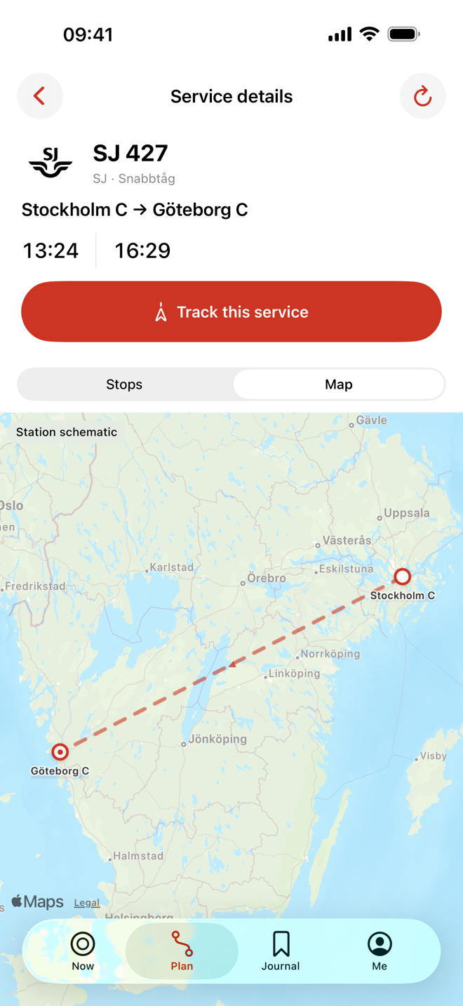 Votre trajet sur la carte · Stockholm → Göteborg · Sverige · Interface réelle · Anglais · Trajet de démonstration