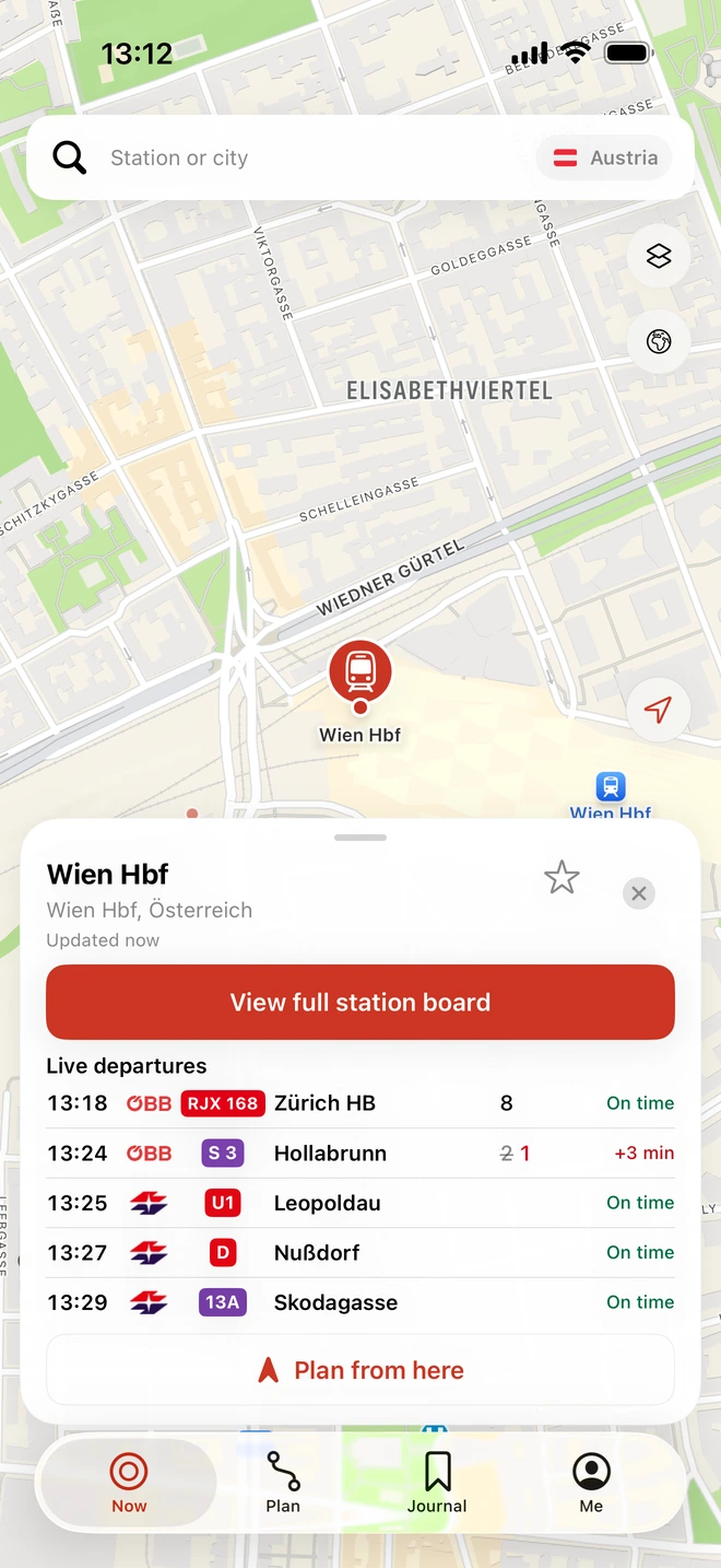 Live departures at Wien Hbf