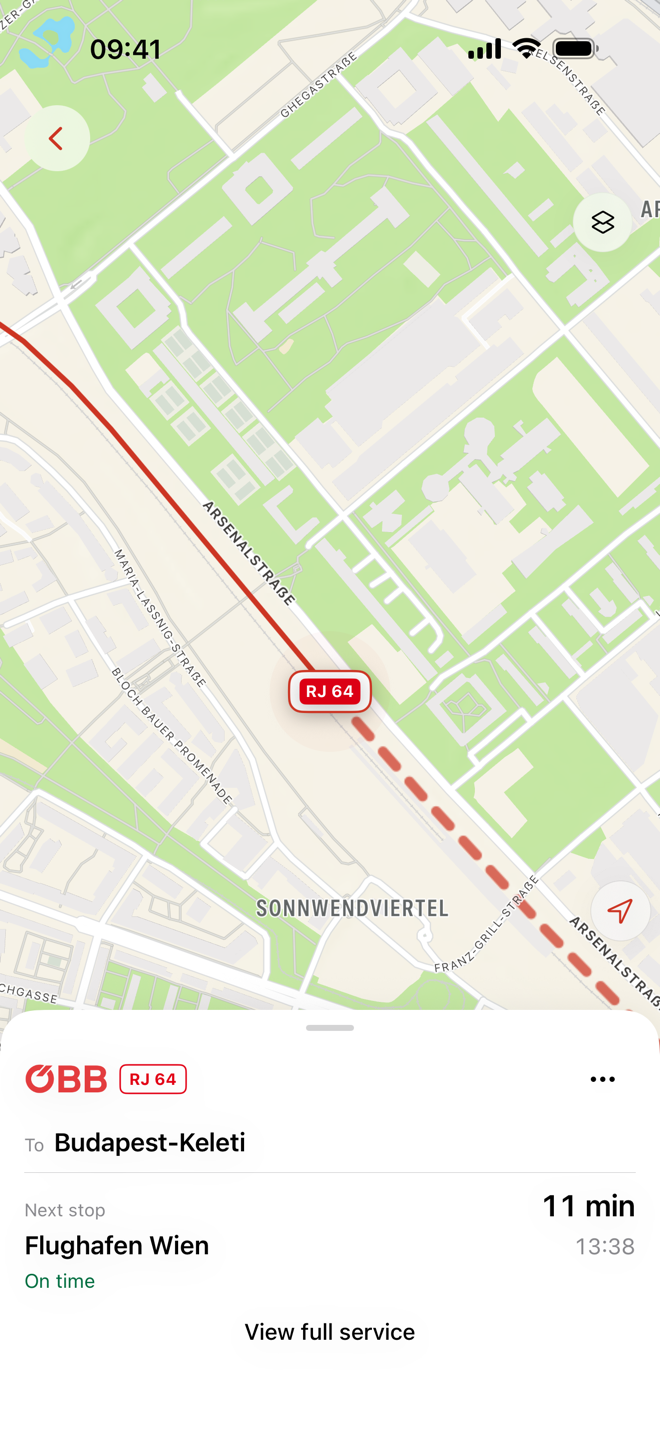 Suivre le service · Wien · Österreich · Interface réelle · Anglais · Trajet de démonstration